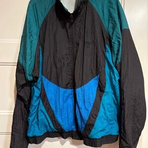 Vintage Teal and Black Windbreaker Jacket